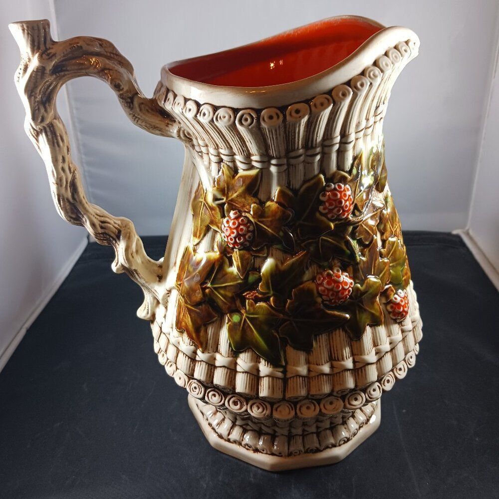 Vintage Ceramic Faux Bois Blackberries Pitcher Cottagecore Decorative Jug